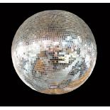 A large mirrored disco ball, approx. 50cm and another approx. 40cm.
