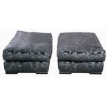 George Smith; a pair of rectangular footstools with blue foliate upholstery, 110cm wide x 45cm high,