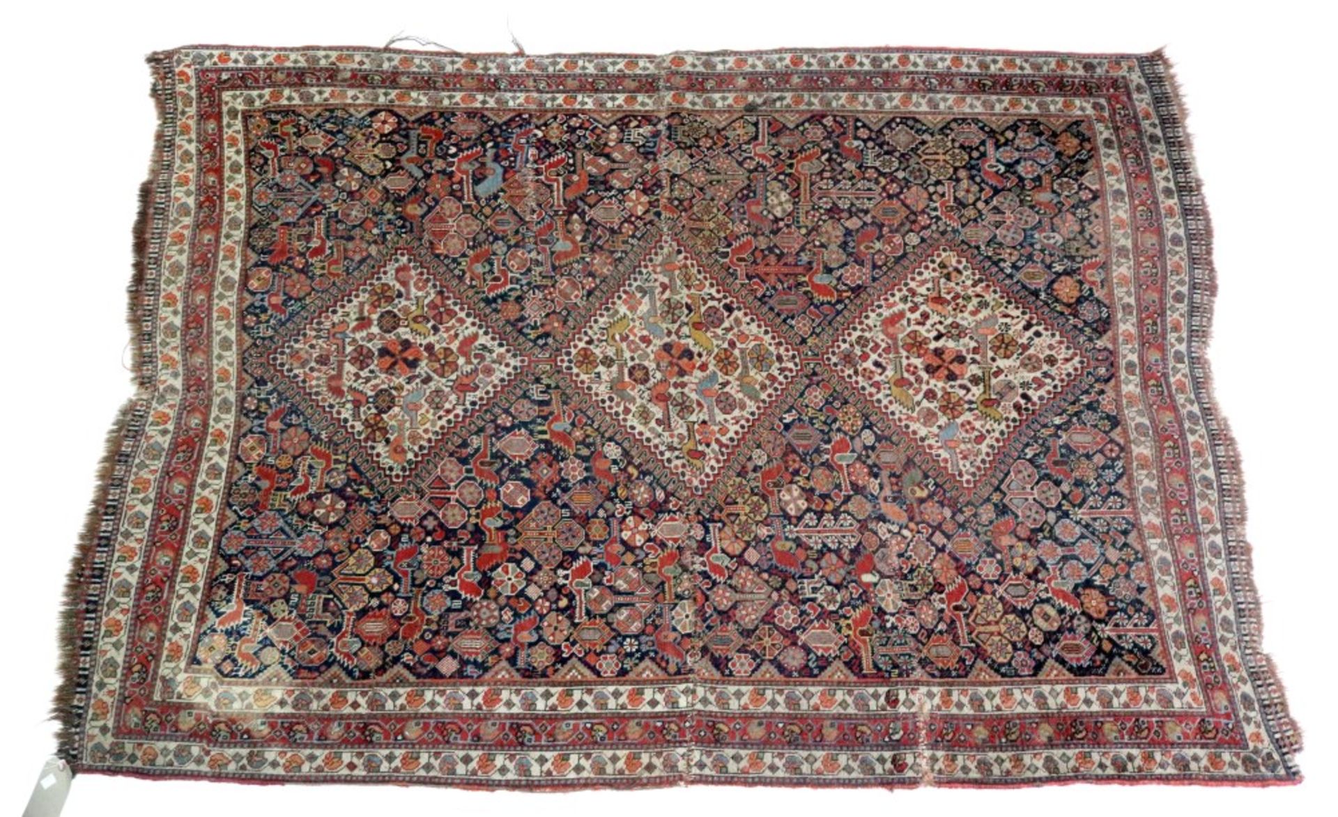 A Shiraz rug, with three joined lozenges, 220 x 156cm.