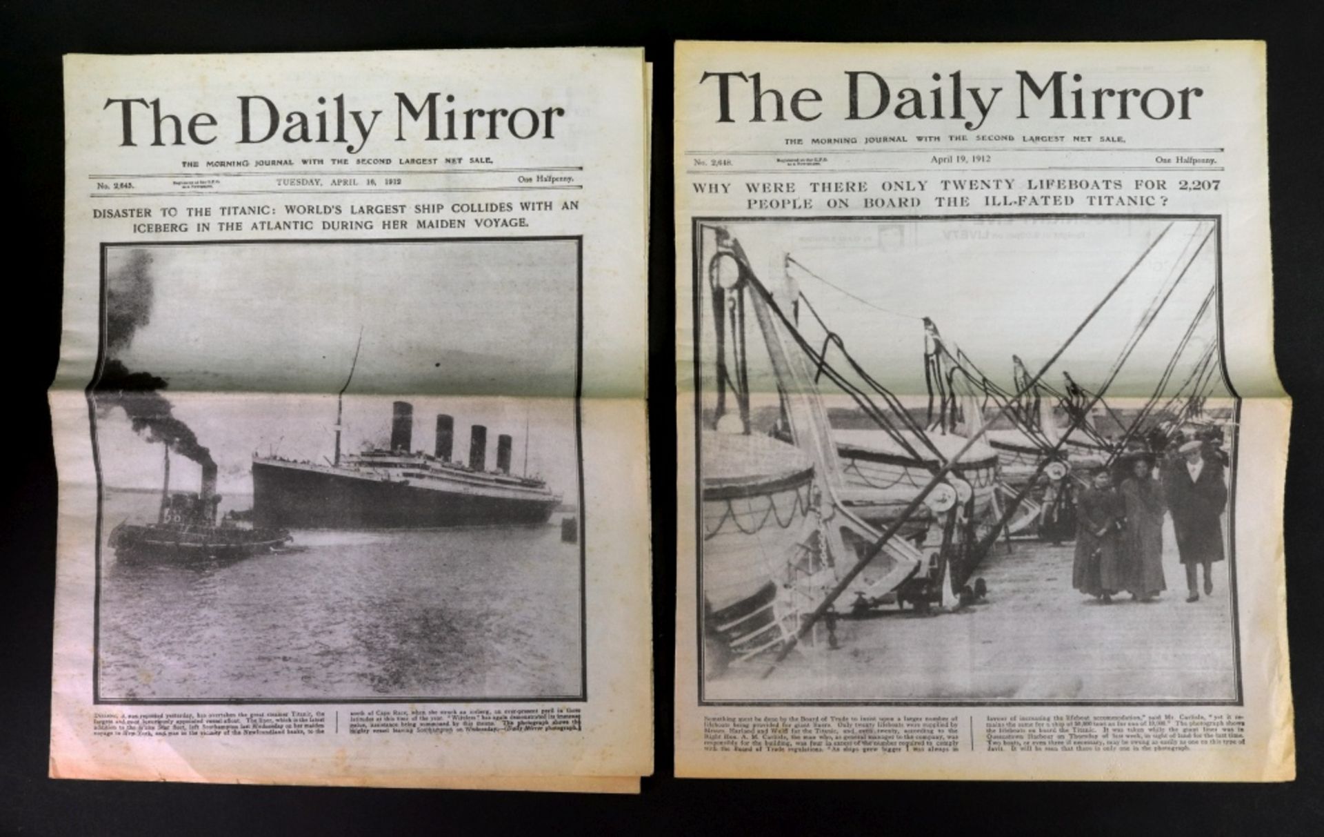 Titanic Interest; The Daily Mirror, Tuesday, April 16, 1912 and April 19, 1912 (2).