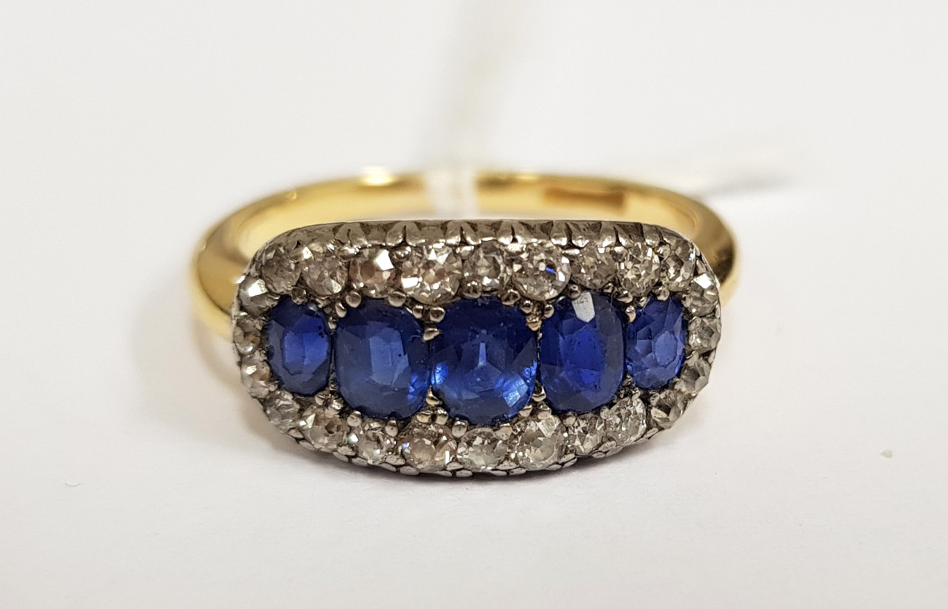 An early to mid 20th century gold, sapphire and diamond oval cluster ring, - Image 5 of 5