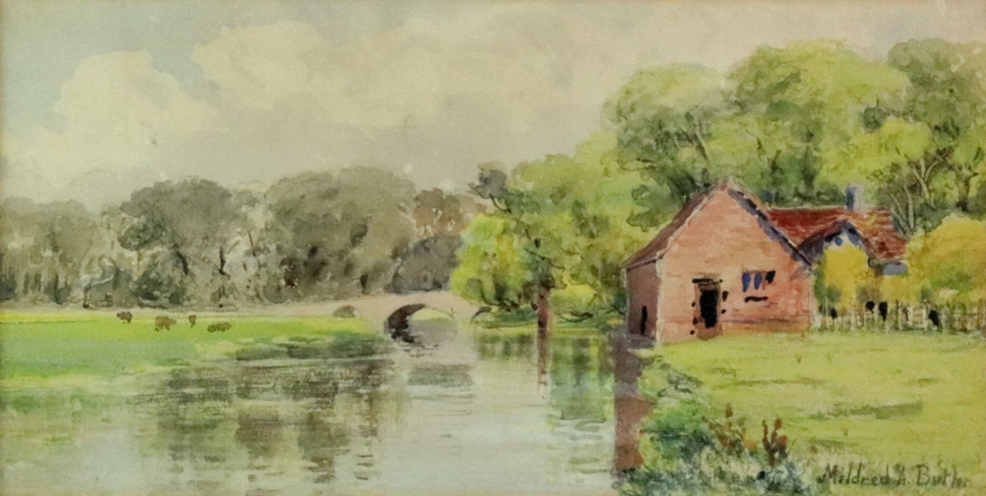 Mildred Anne Butler (Irish, 1858-1941), A cottage by a river,