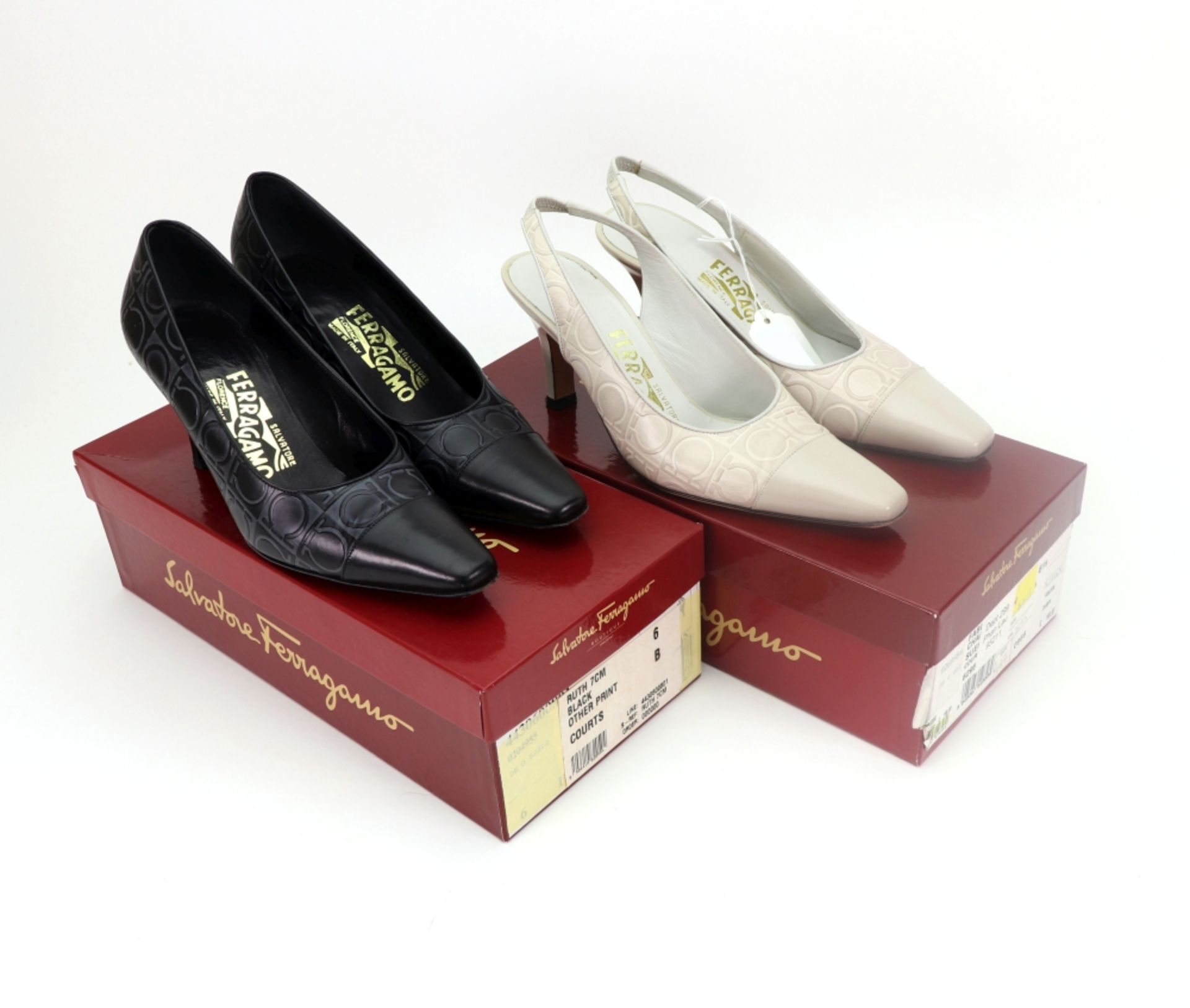 A Pair of black Ferragamo shoes, size 4 approx and a pair of cream slingback shoes, - Image 2 of 2