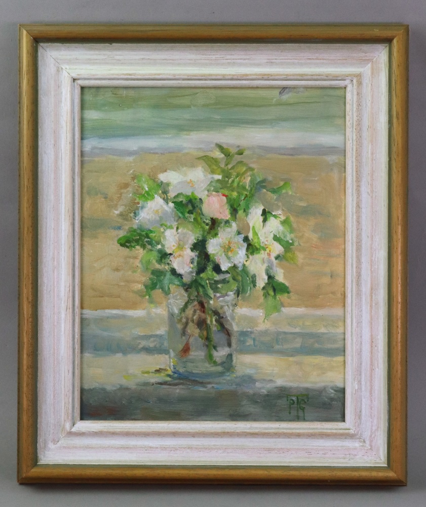 Phoebe G Tulloh (British, 20th Century), White Roses by the Sea at Porthcothan, - Image 2 of 2