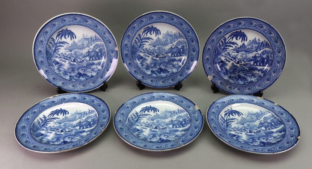 A set of six English blue and white earthenware dinner plates, early 19th century, - Image 2 of 2