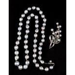 A silvery-grey baroque-shaped cultured pearl single row necklace, approx.