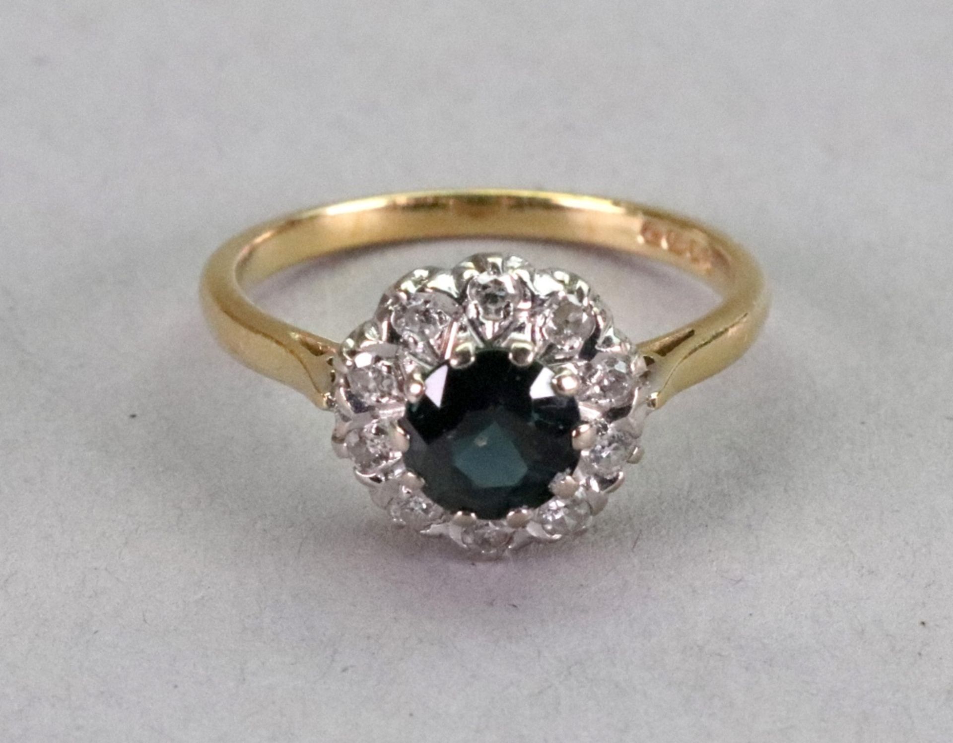 An 18ct gold, sapphire and diamond cluster ring, - Image 2 of 2