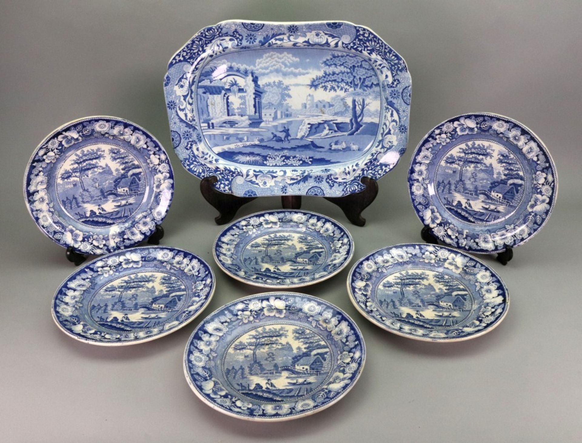 An English blue and white earthenware meat plate, early 19th century,