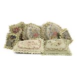 A collection of seven tapestry cushions, late 20th century, in Victorian and earlier style, bird,