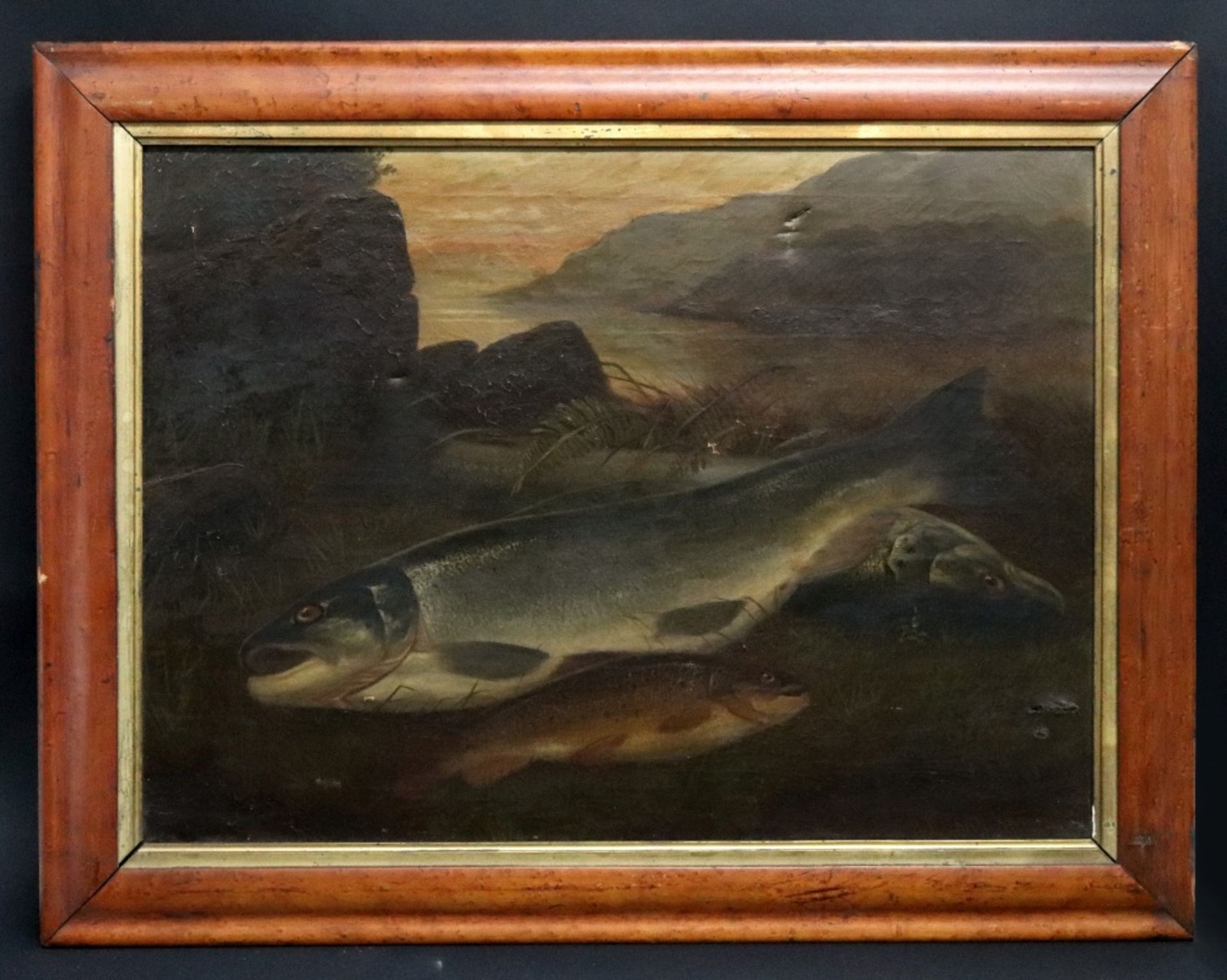 A Roland Knight (British, active 1879-1921), Still life of fish by a lake shore, and a companion, - Image 2 of 4