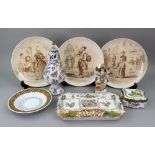A group of continental ceramics, 19th/20th century, comprising; a 'Naples' canted rectangular dish,