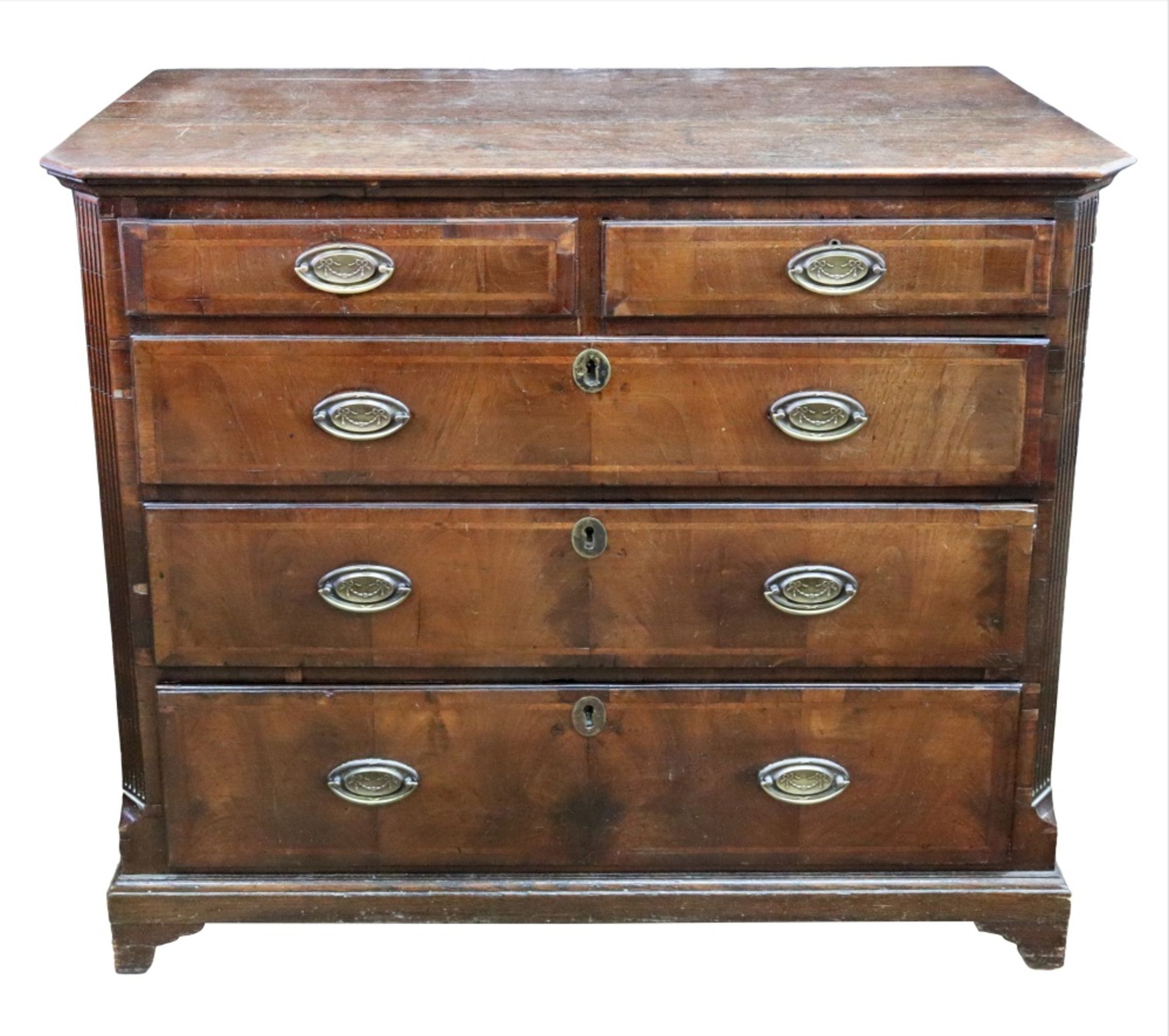 The upper section of a George III oak tallboy chest,