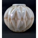 An Art Deco frosted and brown stained glass vase by Anrdé Hunebelle, 1920's, of spherical form,