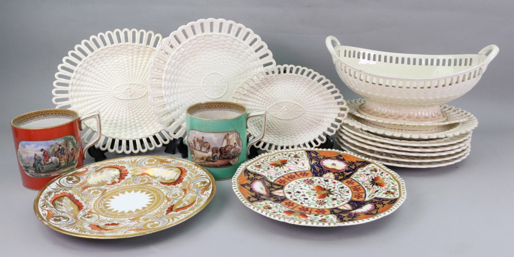 A set of six Wedgwood creamware dessert plates and matching oval two handed dessert basket,