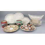 A set of six Wedgwood creamware dessert plates and matching oval two handed dessert basket,