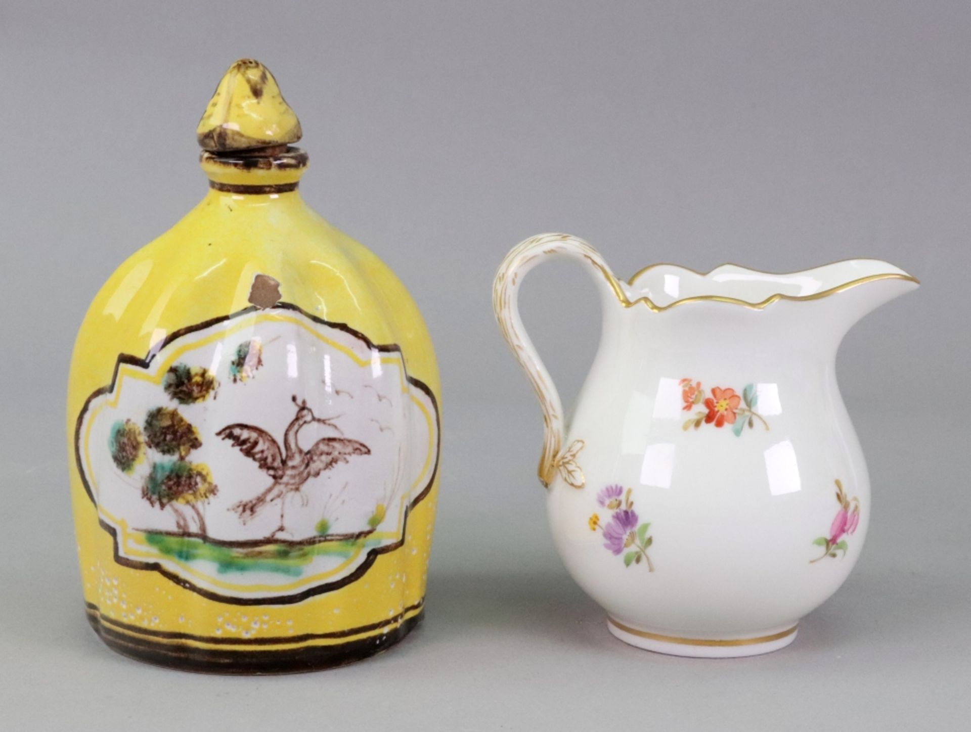 A small Meissen baluster shape cream jug, painted with scattered flowers, 7. - Image 2 of 3