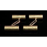 A pair of 9ct gold cuff links, Kutchinsky, London 1966, with textured cylindrical baton links, 9gms,