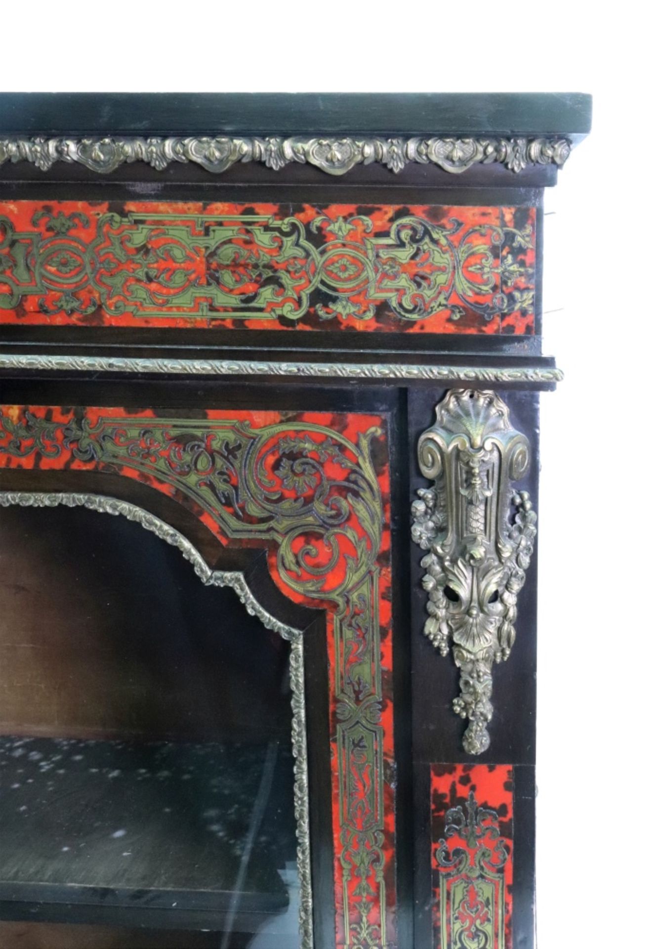 A pair of Napoleon III gilt metal mounted ebonised scarlet tortoiseshell veneered cut-brass - Image 2 of 2