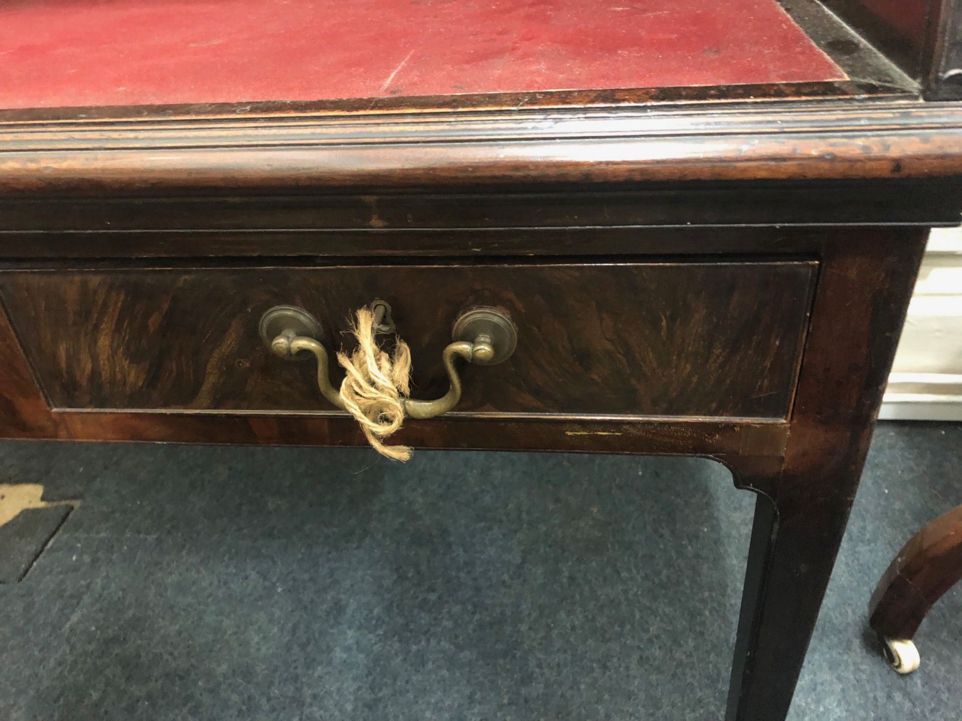 A George III mahogany tambor writing desk, the domed top shutter enclosing candle slides, - Image 4 of 8