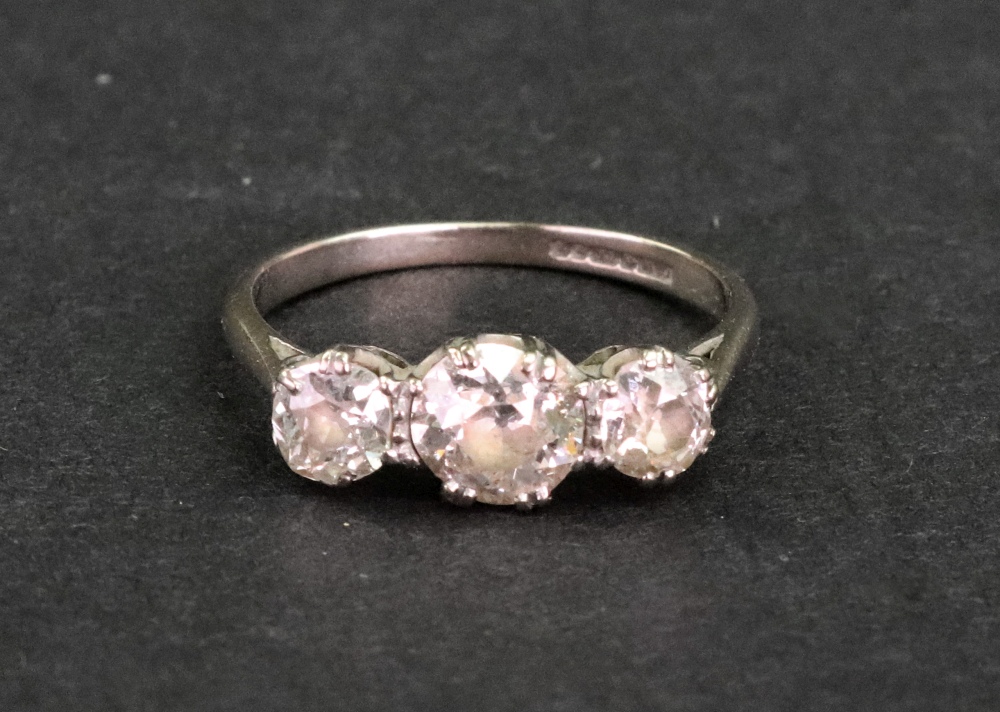 An 18ct white gold and diamond three stone ring, the graduated old-cut stone approximately 0. - Image 2 of 2