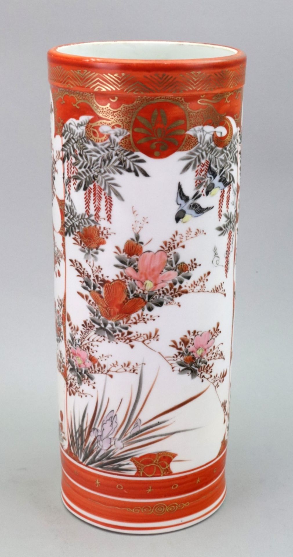 A Japanese Kutani cylindrical vase, Meiji period,
