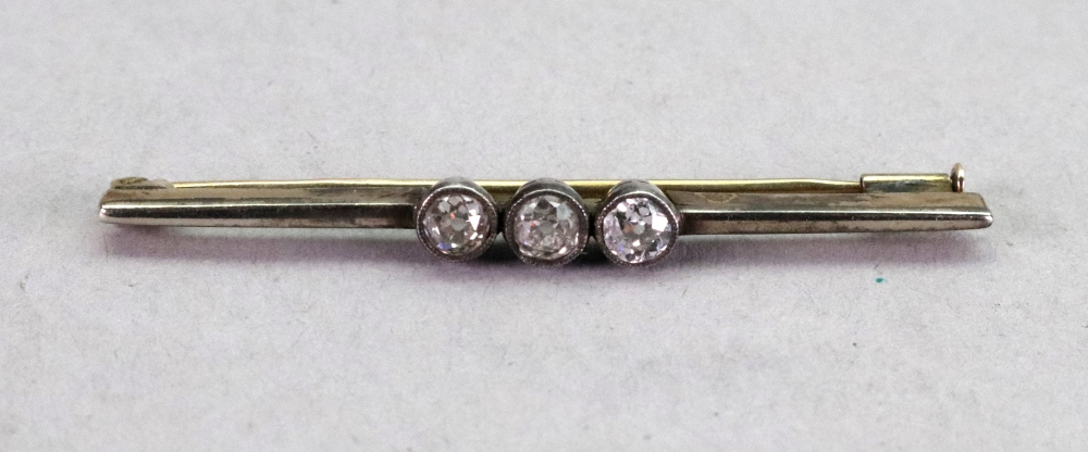 A diamond bar brooch, the three old cut diamonds millegrain set to the centre of the knife wire, 3. - Image 2 of 2