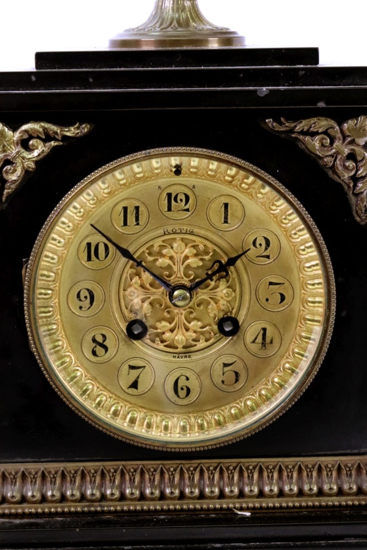 Rotig Havre; a French black marble gilt metal mounted mantel clock, late 19th century, - Image 2 of 4