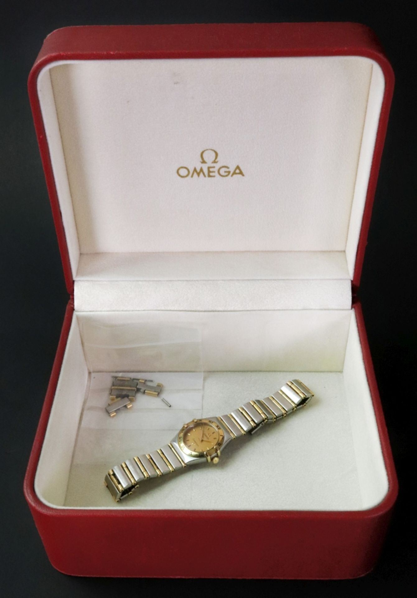 Omega, Constellation, a lady's stainless steel and gilt quartz bracelet watch, No. - Image 2 of 2