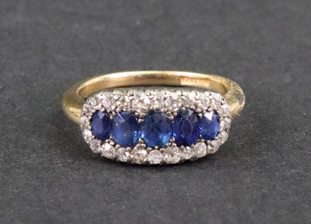 An early to mid 20th century gold, sapphire and diamond oval cluster ring, - Image 2 of 5