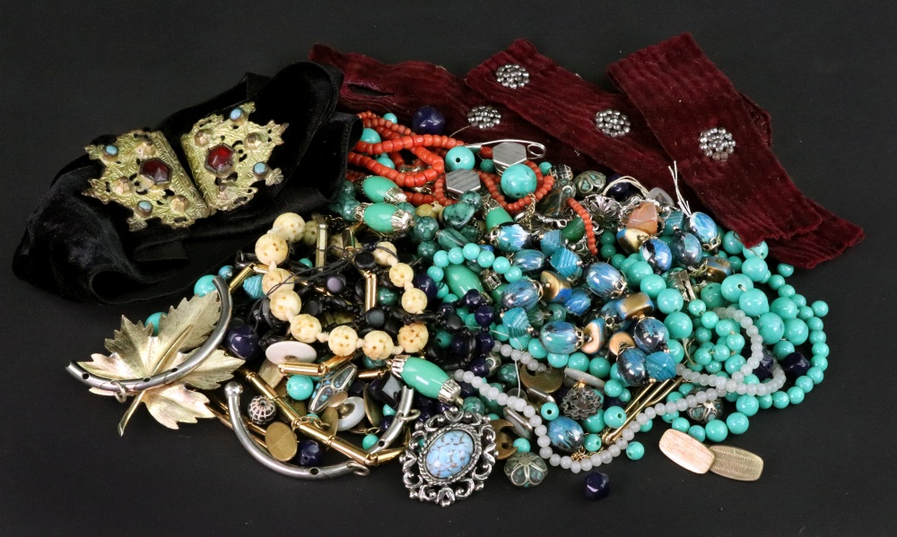 Two early 20th century red coral bead necklaces and a miscellaneous collection of costume and other