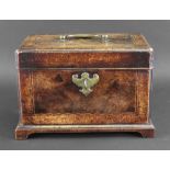 A George II walnut crossbanded boxwood and ebony strung tea caddy, of good colour,