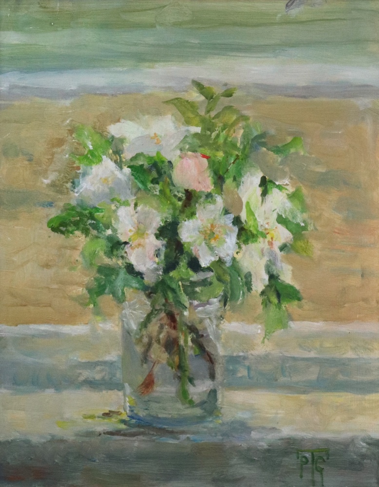 Phoebe G Tulloh (British, 20th Century), White Roses by the Sea at Porthcothan,