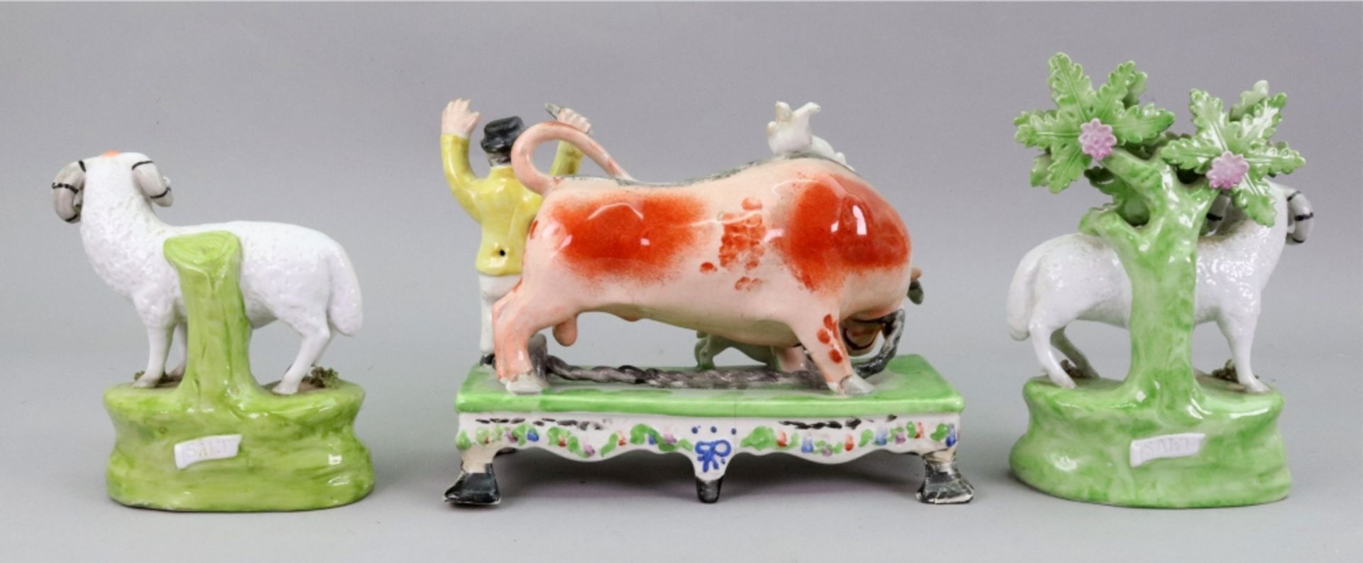Two continental porcelain figures of rams and lambs, circa 1900, after Salt originals, - Image 2 of 2