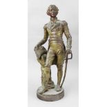 A green patinated bronzed statue of Lord Nelson, 19th century, standing, his sword in one hand,