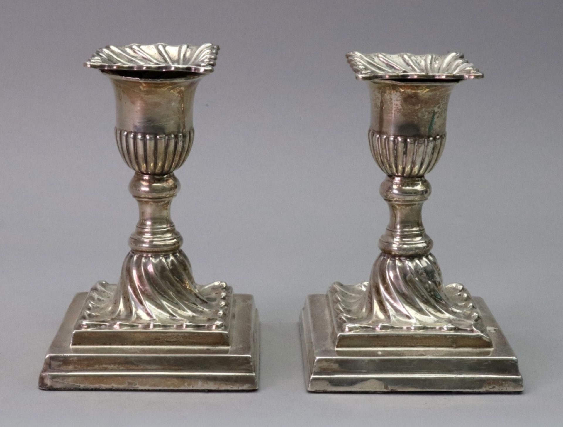 A pair of Victorian silver dwarf candlesticks, Harry Wright Atkin, Sheffield 1889,