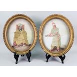 A pair of decoupage fabric pictures, 19th century, each depicting a Middle Eastern gentleman,