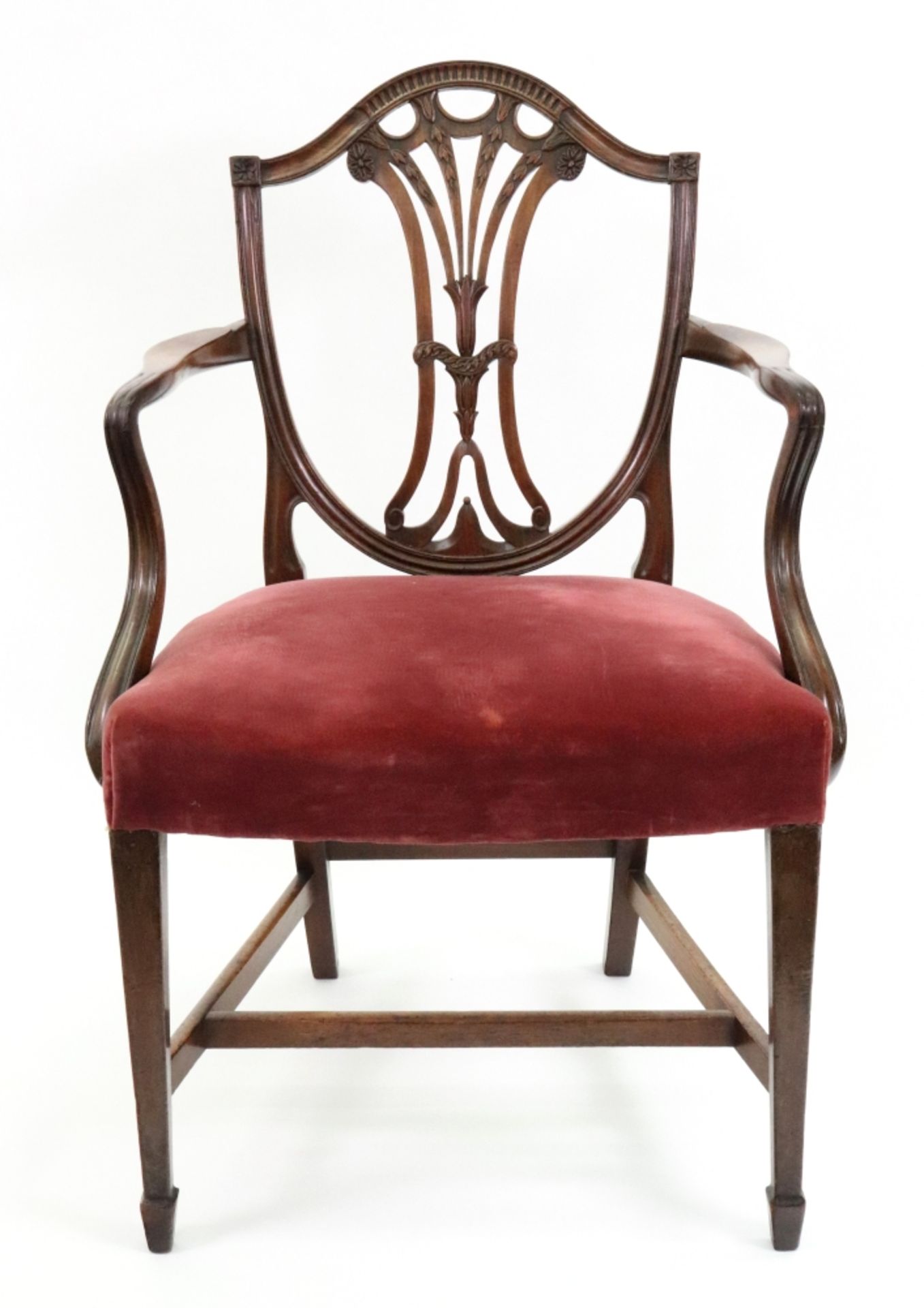 A George III mahogany Hepplewhite style elbow chair,