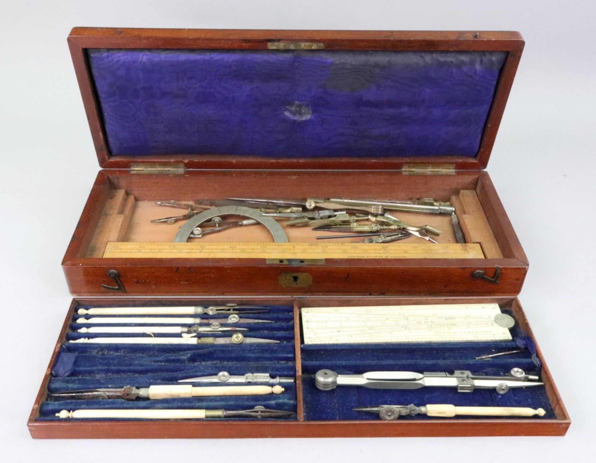 A Victorian rectangular mahogany case of drawing instruments, - Image 2 of 2