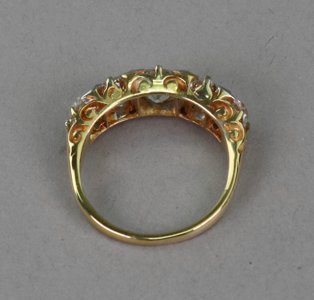 A late Victorian gold and diamond five stone carved half-hoop ring with rose diamond points, - Image 2 of 2