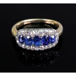An early to mid 20th century gold, sapphire and diamond oval cluster ring,