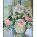Marjorie Mostyn (British, 1893-1979) Still life of flowers by a window,