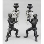 A pair of bronze novelty candlesticks, 19th century,