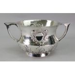 A reproduction of a Charles II style silver two handled porringer, Frederick Augustus Burridge,