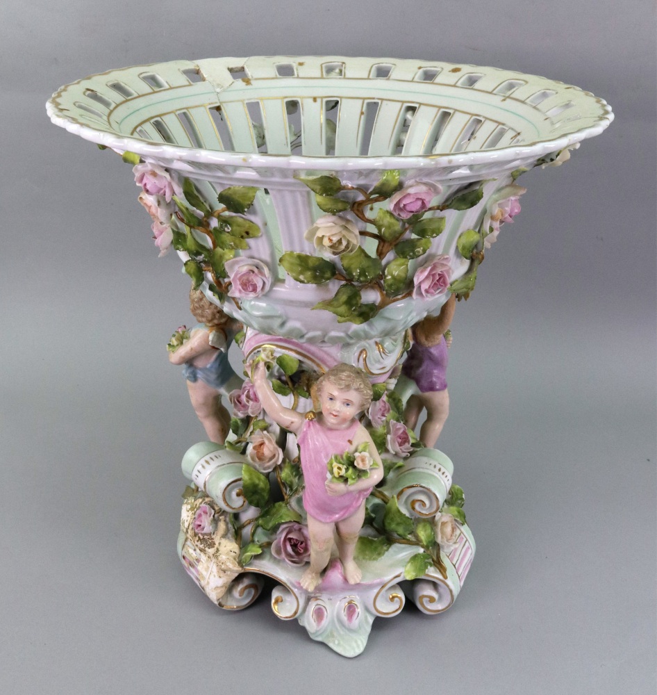 A Sitzendorf porcelain centre-piece, lat - Image 4 of 7