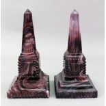 A pair of Victorian slag glass faux marb