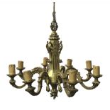 An early 18th century style gilt metal eight light chandelier, first half 20th century,