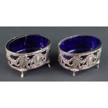 A pair of Dutch oval silver salt cellars