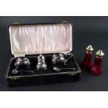 A cased five piece silver cruet set, Suc