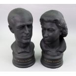 A pair of Wedgwood black basalt busts of