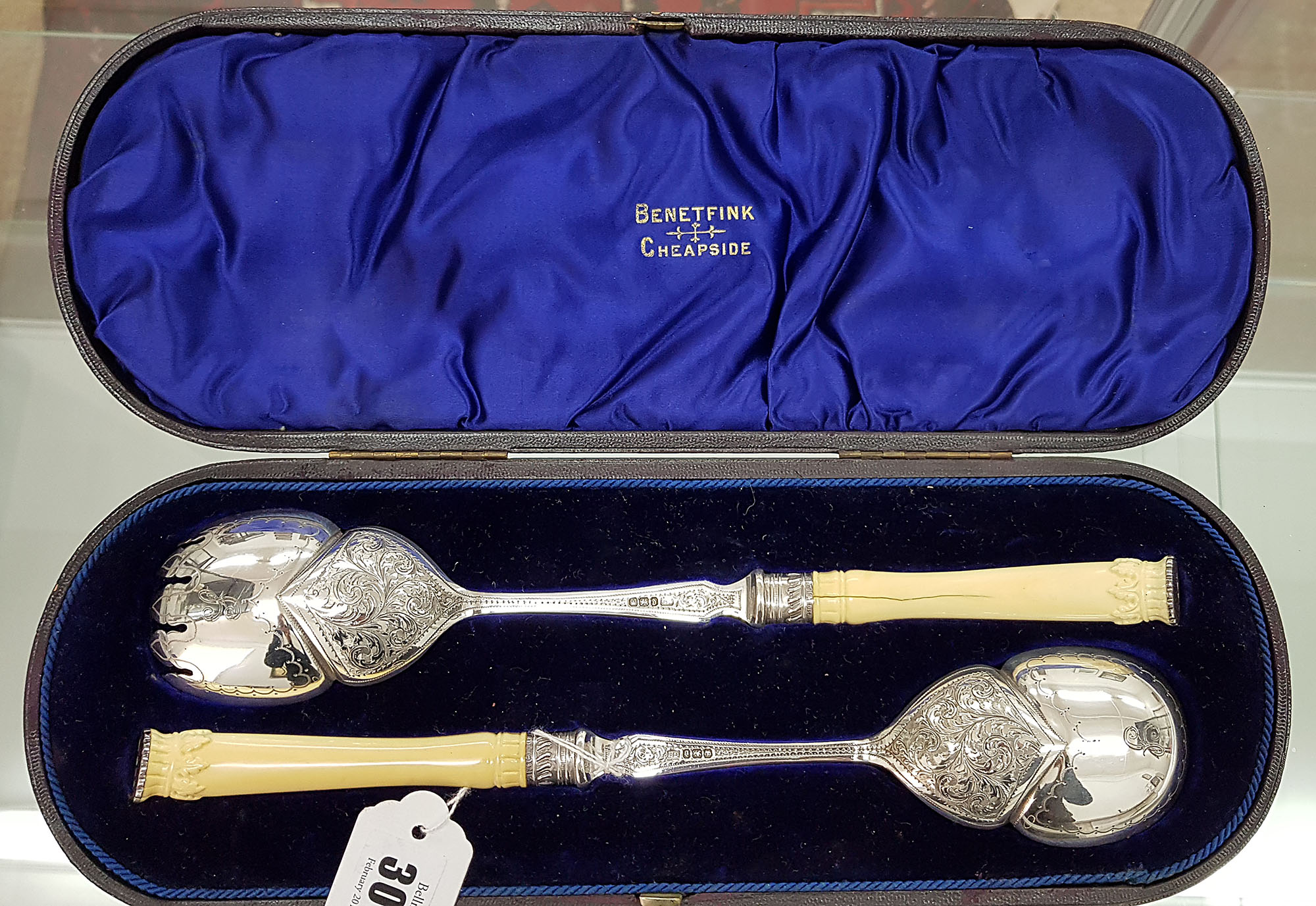 A cased pair of large late Victorian silver salad servers, Harrison Brothers & Howson, - Image 2 of 14